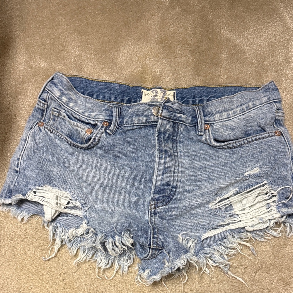 We The Free Sky Blue Ripped Jean Shorts